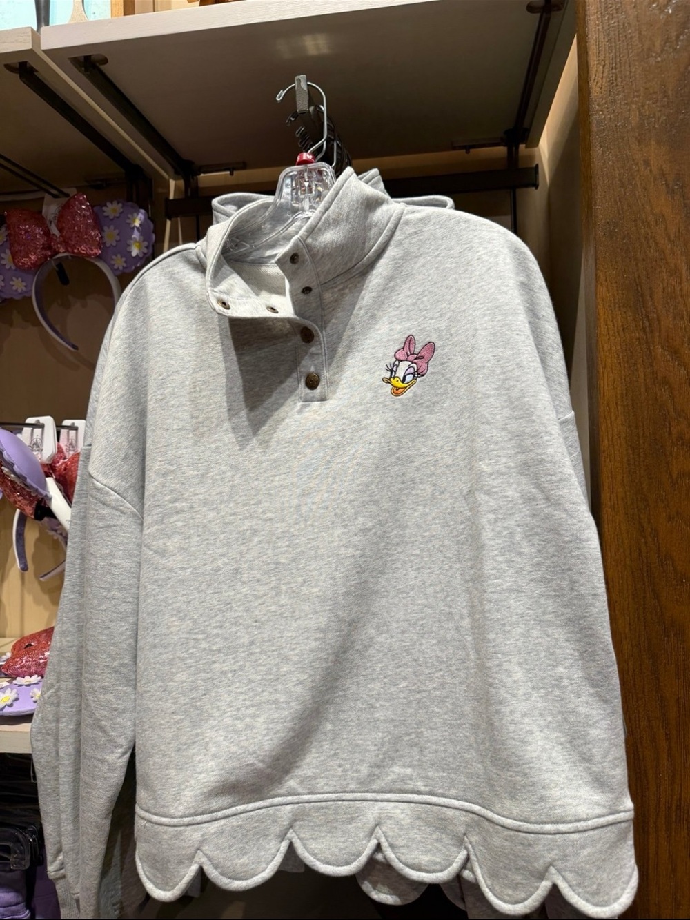Gray Disney Women’s Daisy Duck Embroidered Pullover Sweater